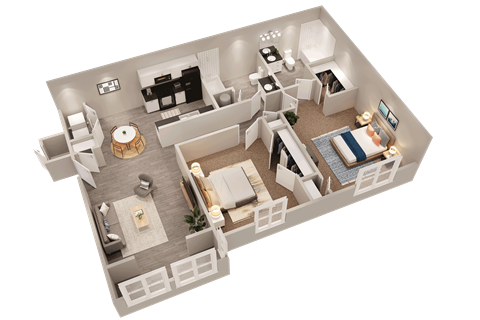 Floor plan for 2 beds, 2 baths, 1082 sqft